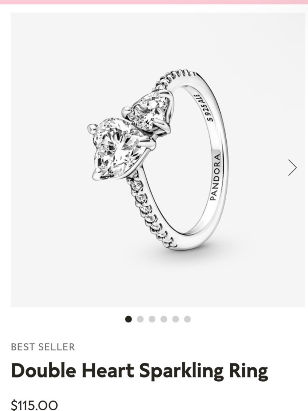 Pandora Double Heart Sparkling Ring - Silver